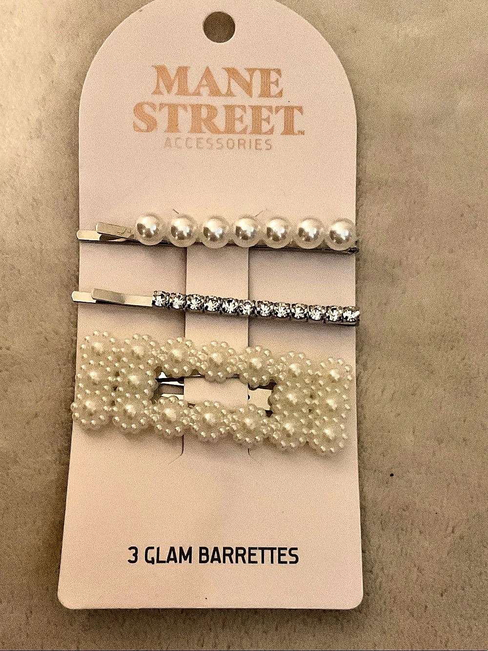 Mane Street Accessories 3 Glam Barrettes White